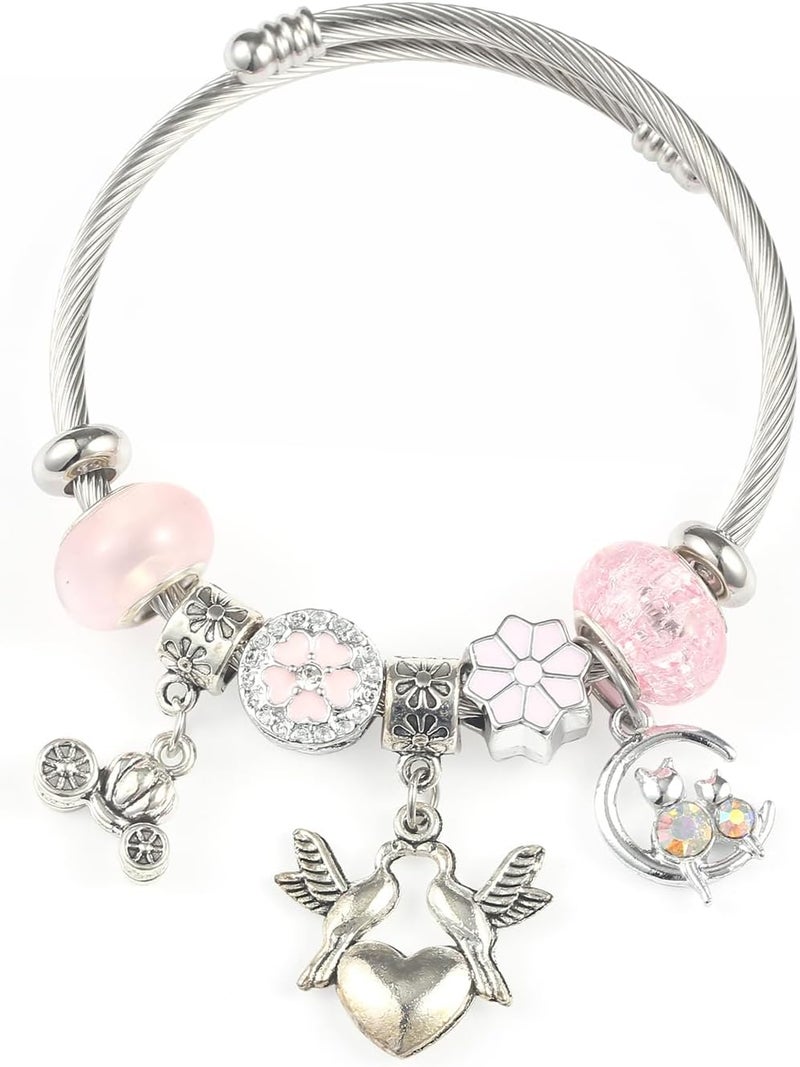 Weebee Charm Bracelet, Adjustable Stainless Steel Bracelet, Fashion Anime Cartoon Accessories for Ladies Women Girls Friendship Wife Birthday Gift - Image 1